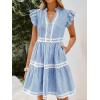 image:imageCHARTOU Women Striped Tiered Midi Dress Summer Flutter Sleeve High Waist A Line Ruffle Vacation Dress with PocketsBlue