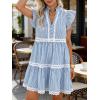 image:imageCHARTOU Women Striped Tiered Midi Dress Summer Flutter Sleeve High Waist A Line Ruffle Vacation Dress with PocketsBlue