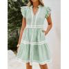 image:imageCHARTOU Women Striped Tiered Midi Dress Summer Flutter Sleeve High Waist A Line Ruffle Vacation Dress with PocketsGreen