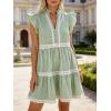 image:imageCHARTOU Women Striped Tiered Midi Dress Summer Flutter Sleeve High Waist A Line Ruffle Vacation Dress with PocketsGreen
