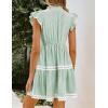 image:imageCHARTOU Women Striped Tiered Midi Dress Summer Flutter Sleeve High Waist A Line Ruffle Vacation Dress with PocketsGreen