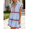 image:imageCHARTOU Women Striped Tiered Midi Dress Summer Flutter Sleeve High Waist A Line Ruffle Vacation Dress with PocketsLight Blue