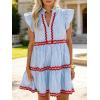 image:imageCHARTOU Women Striped Tiered Midi Dress Summer Flutter Sleeve High Waist A Line Ruffle Vacation Dress with PocketsLight Blue
