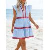 image:imageCHARTOU Women Striped Tiered Midi Dress Summer Flutter Sleeve High Waist A Line Ruffle Vacation Dress with PocketsLight Blue