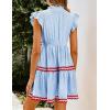 image:imageCHARTOU Women Striped Tiered Midi Dress Summer Flutter Sleeve High Waist A Line Ruffle Vacation Dress with PocketsLight Blue