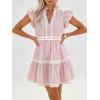 image:imageCHARTOU Women Striped Tiered Midi Dress Summer Flutter Sleeve High Waist A Line Ruffle Vacation Dress with PocketsPink