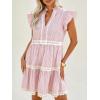 image:imageCHARTOU Women Striped Tiered Midi Dress Summer Flutter Sleeve High Waist A Line Ruffle Vacation Dress with PocketsPink