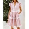 image:imageCHARTOU Women Striped Tiered Midi Dress Summer Flutter Sleeve High Waist A Line Ruffle Vacation Dress with PocketsPink