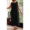 image:imageCHARTOU Women Summer Casual Cotton Linen Dress Sleeveless Loose Tank Sundress Beach Vacation Outfits with BeltBlack