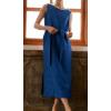 image:imageCHARTOU Women Summer Casual Cotton Linen Dress Sleeveless Loose Tank Sundress Beach Vacation Outfits with BeltBlue