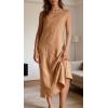 image:imageCHARTOU Women Summer Casual Cotton Linen Dress Sleeveless Loose Tank Sundress Beach Vacation Outfits with BeltKhaki