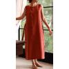 image:imageCHARTOU Women Summer Casual Cotton Linen Dress Sleeveless Loose Tank Sundress Beach Vacation Outfits with BeltRusty Red