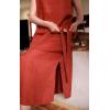 image:imageCHARTOU Women Summer Casual Cotton Linen Dress Sleeveless Loose Tank Sundress Beach Vacation Outfits with BeltRusty Red