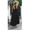 image:imageCHARTOU Women Summer Cotton Linen Dress Tie Shoulder Tiered Ruffle Long Beach Vacation DressBlack