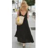 image:imageCHARTOU Women Summer Cotton Linen Dress Tie Shoulder Tiered Ruffle Long Beach Vacation DressBlack