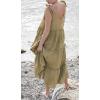 image:imageCHARTOU Women Summer Cotton Linen Dress Tie Shoulder Tiered Ruffle Long Beach Vacation DressGreen