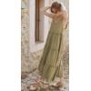 image:imageCHARTOU Women Summer Cotton Linen Dress Tie Shoulder Tiered Ruffle Long Beach Vacation DressGreen