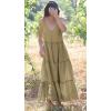 image:imageCHARTOU Women Summer Cotton Linen Dress Tie Shoulder Tiered Ruffle Long Beach Vacation DressGreen