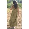 image:imageCHARTOU Women Summer Cotton Linen Dress Tie Shoulder Tiered Ruffle Long Beach Vacation DressGreen