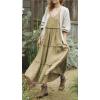 image:imageCHARTOU Women Summer Cotton Linen Dress Tie Shoulder Tiered Ruffle Long Beach Vacation DressGreen