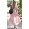 image:imageCHARTOU Women Summer Cotton Linen Dress Tie Shoulder Tiered Ruffle Long Beach Vacation DressPink