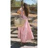 image:imageCHARTOU Women Summer Cotton Linen Dress Tie Shoulder Tiered Ruffle Long Beach Vacation DressPink