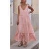 image:imageCHARTOU Women Summer Cotton Linen Dress Tie Shoulder Tiered Ruffle Long Beach Vacation DressPink