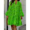 image:imageCHARTOU Women Summer Eyelet Dress Cotton V Neck Embroidery Dress Short Boho Dress Lace Flowy Swing DressGreen