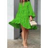 image:imageCHARTOU Women Summer Eyelet Dress Cotton V Neck Embroidery Dress Short Boho Dress Lace Flowy Swing DressGreen