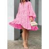 image:imageCHARTOU Women Summer Eyelet Dress Cotton V Neck Embroidery Dress Short Boho Dress Lace Flowy Swing DressPink