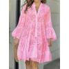 image:imageCHARTOU Women Summer Eyelet Dress Cotton V Neck Embroidery Dress Short Boho Dress Lace Flowy Swing DressPink