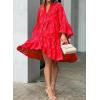 image:imageCHARTOU Women Summer Eyelet Dress Cotton V Neck Embroidery Dress Short Boho Dress Lace Flowy Swing DressRed
