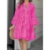 image:imageCHARTOU Women Summer Eyelet Dress Cotton V Neck Embroidery Dress Short Boho Dress Lace Flowy Swing DressRosy