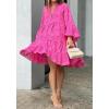image:imageCHARTOU Women Summer Eyelet Dress Cotton V Neck Embroidery Dress Short Boho Dress Lace Flowy Swing DressRosy