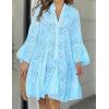 image:imageCHARTOU Women Summer Eyelet Dress Cotton V Neck Embroidery Dress Short Boho Dress Lace Flowy Swing DressSky Blue