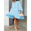 image:imageCHARTOU Women Summer Eyelet Dress Cotton V Neck Embroidery Dress Short Boho Dress Lace Flowy Swing DressSky Blue