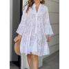 image:imageCHARTOU Women Summer Eyelet Dress Cotton V Neck Embroidery Dress Short Boho Dress Lace Flowy Swing DressWhite