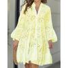 image:imageCHARTOU Women Summer Eyelet Dress Cotton V Neck Embroidery Dress Short Boho Dress Lace Flowy Swing DressYellow