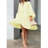 image:imageCHARTOU Women Summer Eyelet Dress Cotton V Neck Embroidery Dress Short Boho Dress Lace Flowy Swing DressYellow