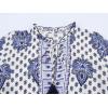 image:imageCHARTOU Women Summer Floral Tie Front Short Dress Lantern 34 Sleeve Frill Boho Flowy Vacation DressBlue