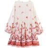 image:imageCHARTOU Women Summer Floral Tie Front Short Dress Lantern 34 Sleeve Frill Boho Flowy Vacation DressRed