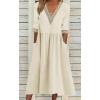 image:imageCHARTOU Women Summer Flowy Linen Dress Half Sleeve V Neck Lace Crochet Long Dress with PocketsApricot