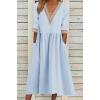 image:imageCHARTOU Women Summer Flowy Linen Dress Half Sleeve V Neck Lace Crochet Long Dress with PocketsBlue