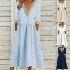 image:imageCHARTOU Women Summer Flowy Linen Dress Half Sleeve V Neck Lace Crochet Long Dress with PocketsBlue