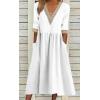 image:imageCHARTOU Women Summer Flowy Linen Dress Half Sleeve V Neck Lace Crochet Long Dress with PocketsWhite