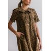 image:imageCHARTOU Women Summer Leopard Babydoll Denim Mini Dress Doll Collar Tie Front Short Sleeve Short DressBrown