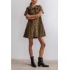 image:imageCHARTOU Women Summer Leopard Babydoll Denim Mini Dress Doll Collar Tie Front Short Sleeve Short DressBrown