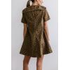 image:imageCHARTOU Women Summer Leopard Babydoll Denim Mini Dress Doll Collar Tie Front Short Sleeve Short DressBrown