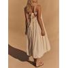 image:imageCHARTOU Women Summer Pleated Bubble Long Dress Loose Adjustable Spaghetti Strap Beach Sundress with Back TieBlack