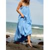 image:imageCHARTOU Women Summer Pleated Bubble Long Dress Loose Adjustable Spaghetti Strap Beach Sundress with Back TieBlue